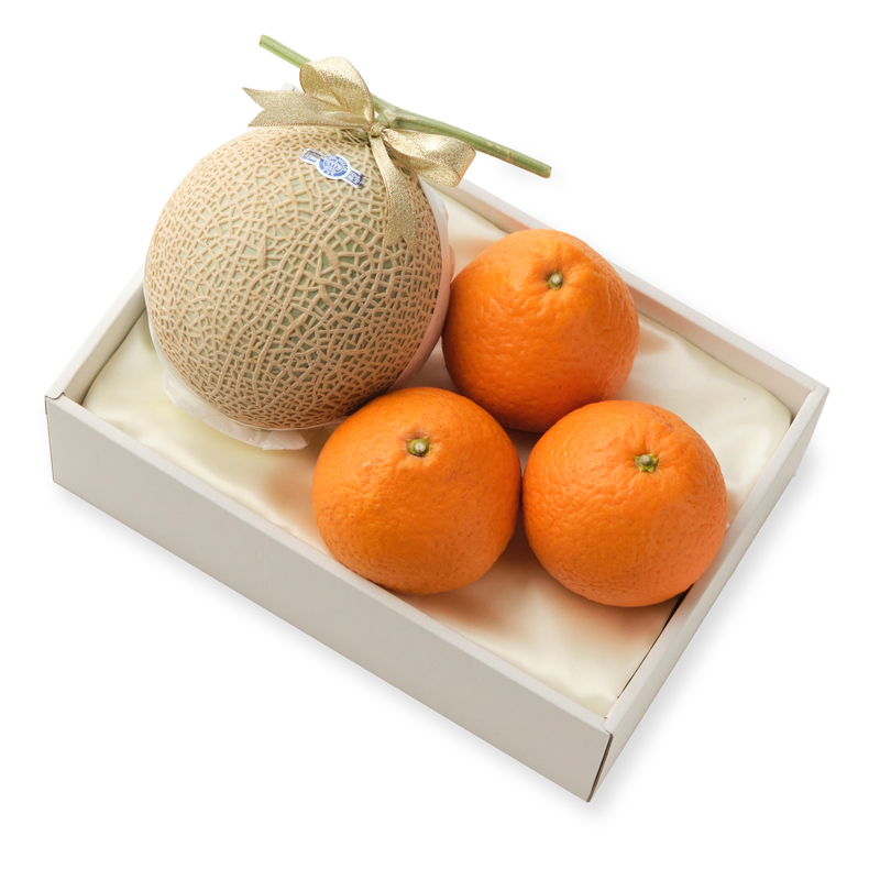 季節のフルーツギフト・・・クラウンメロン（静岡県産）× １玉、清見オレンジ ×３個 厳選・安全検品