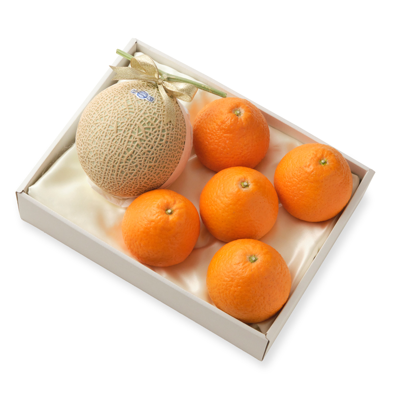 季節のフルーツギフト・・・クラウンメロン（静岡県産）× １玉、清見オレンジ × ５個 厳選・安全検品