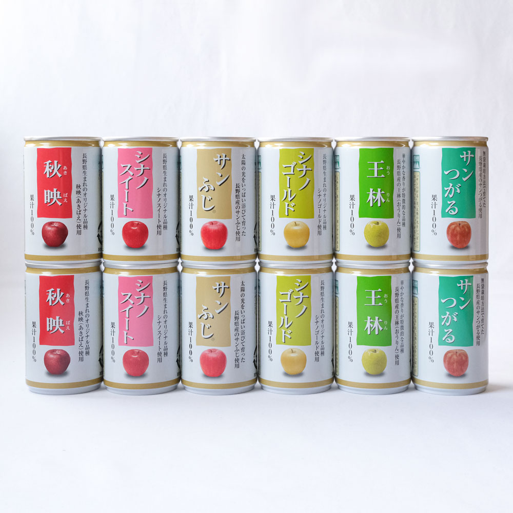 長野県産【ストレート果汁100%】りんごジュース　６種類１２本飲み比べセット