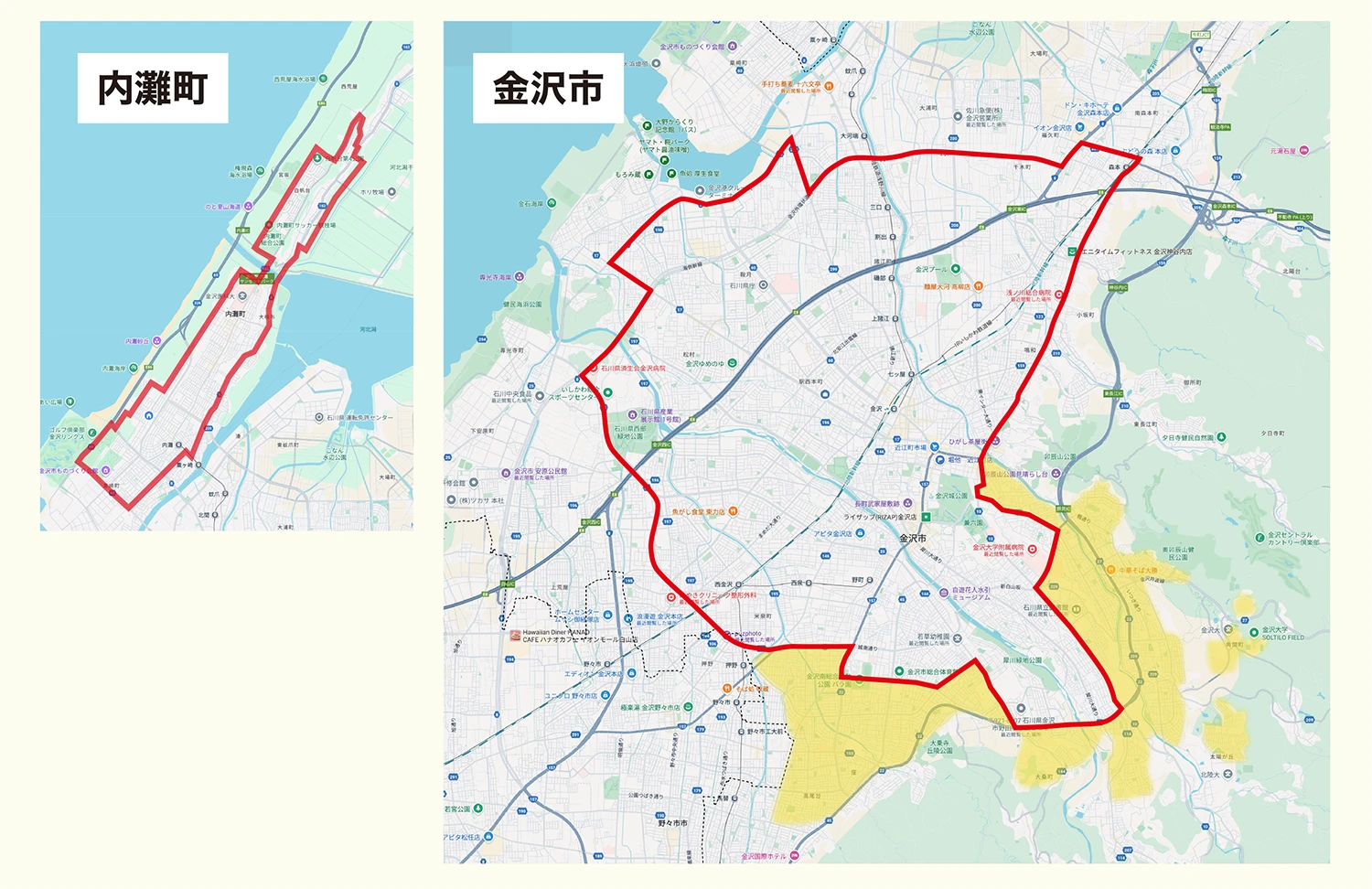 金沢市内配達エリア地図